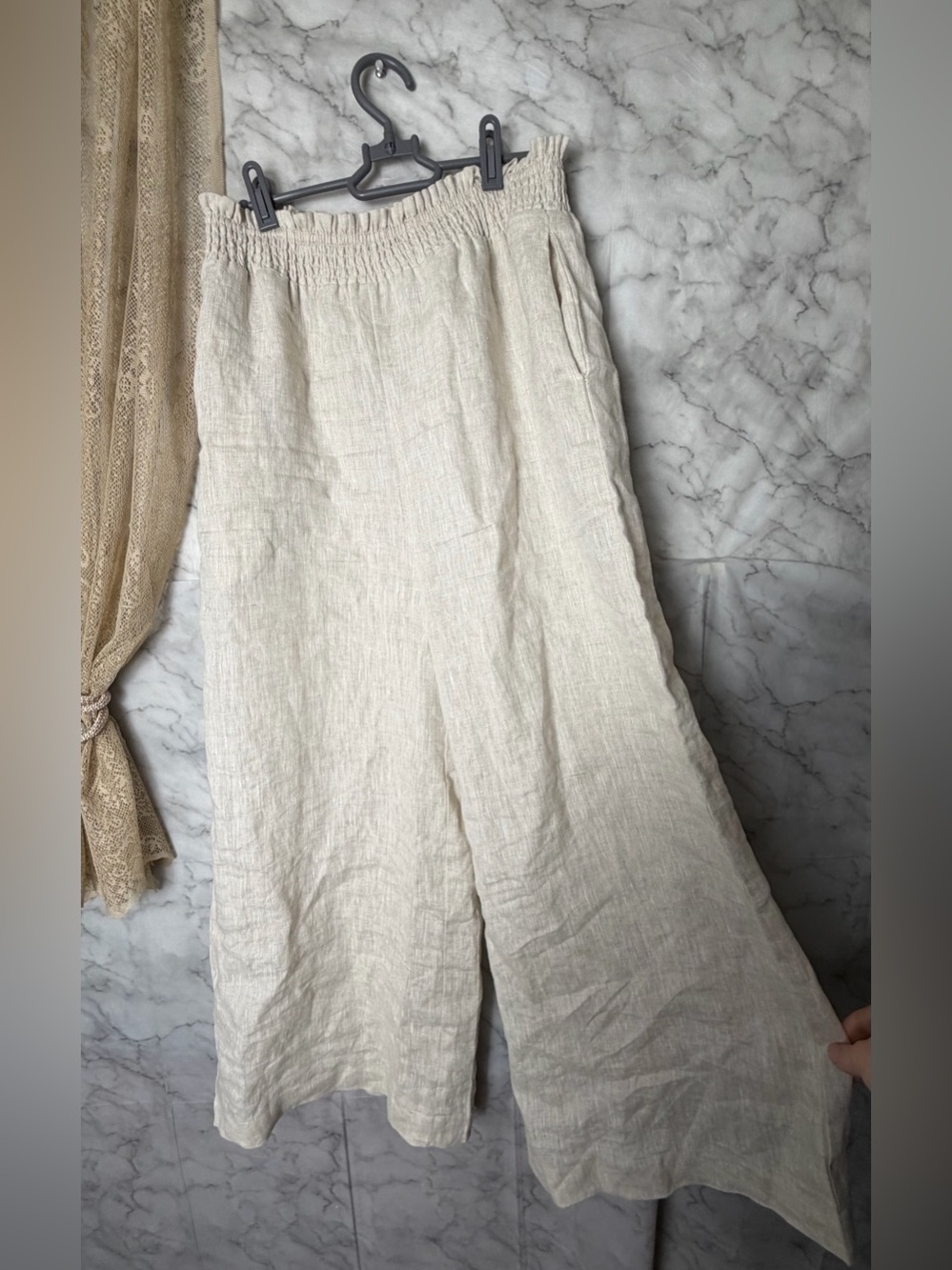 100% Linen Pull On Pants Beige Natural flax Color Quiet Luxury M Boho Coastal